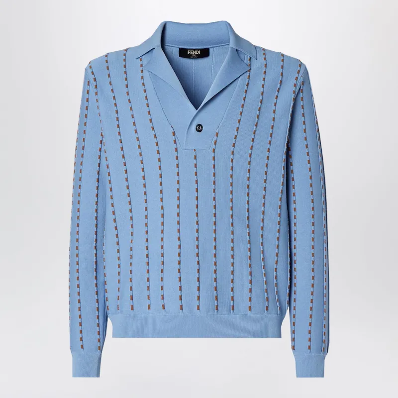 Light Blue Cotton Knit Jumper made by Fendi