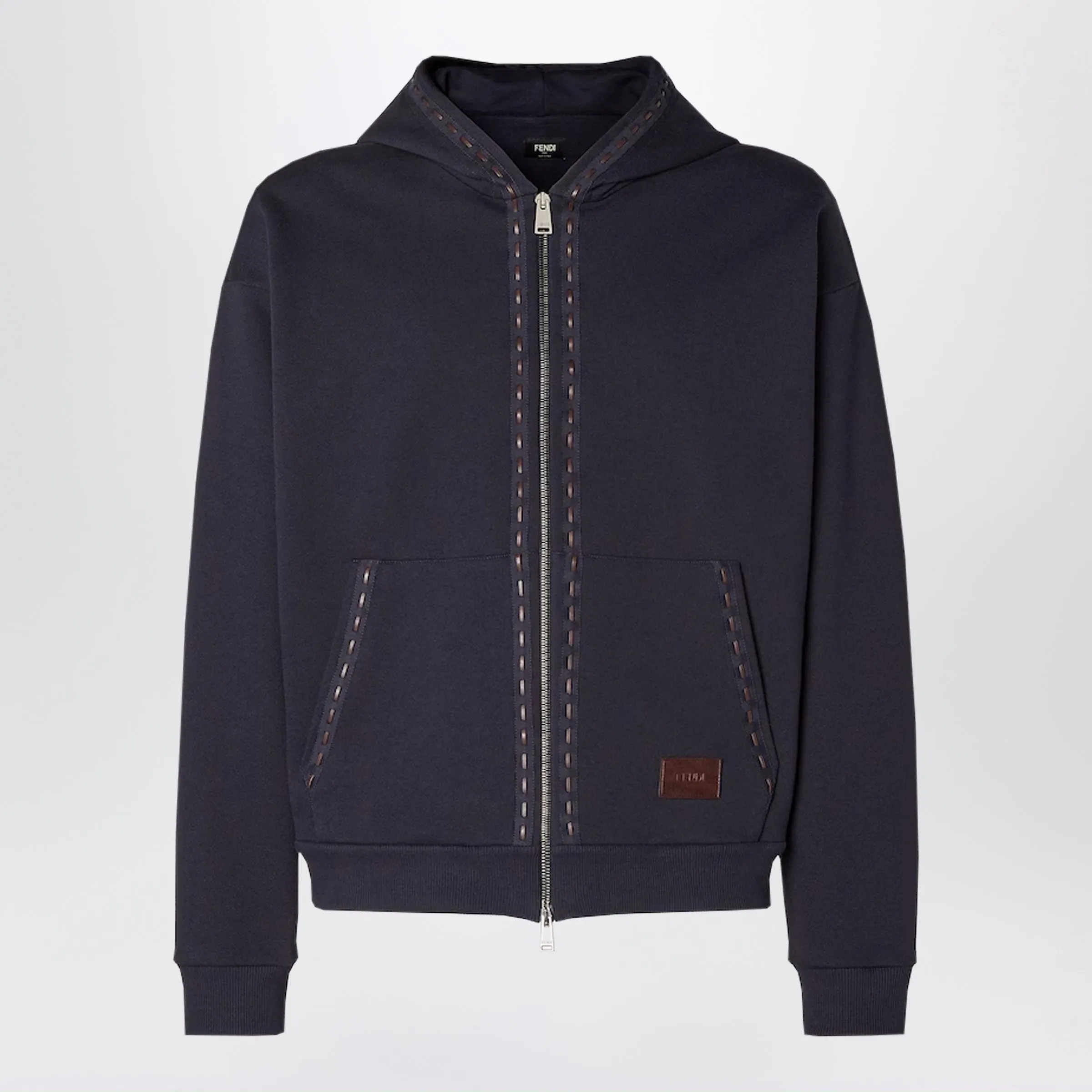 Navy Blue Cotton Zip-Up Hoodie sold by Wanan Luxury