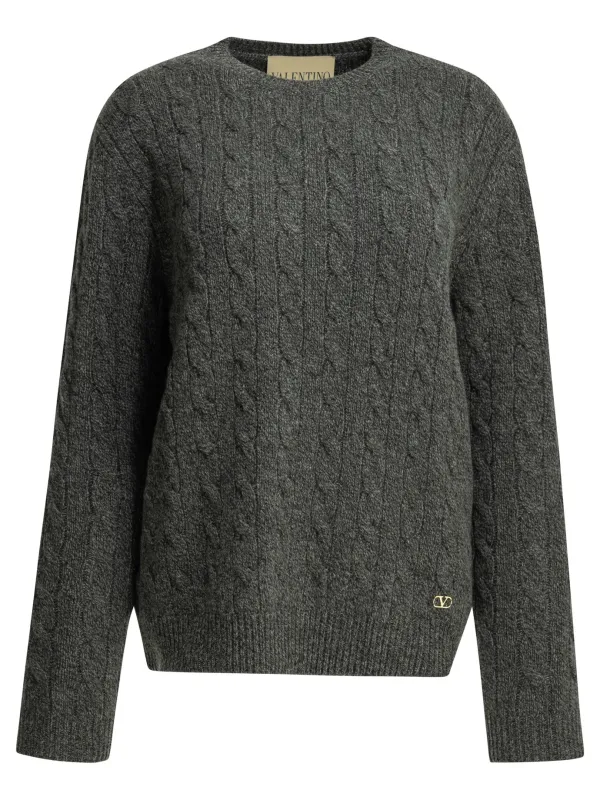 Virgin Wool Crewneck Sweater Knitwear Grey made by Valentino Garavani