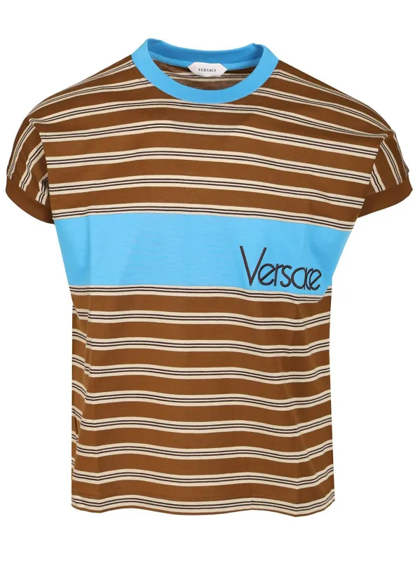 Striped Cotton With Inlay T-Shirt Multicolor made by Versace