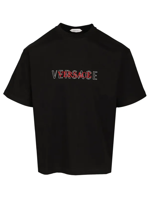 With Embroidered Logo T-Shirt Black made by Versace