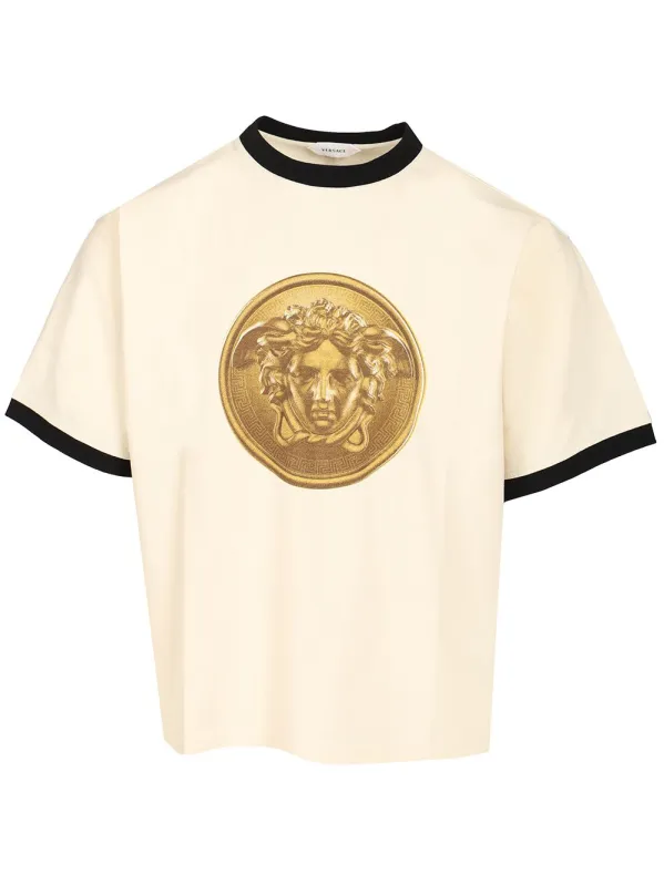 Cotton Jersey With Print T-Shirt White made by Versace