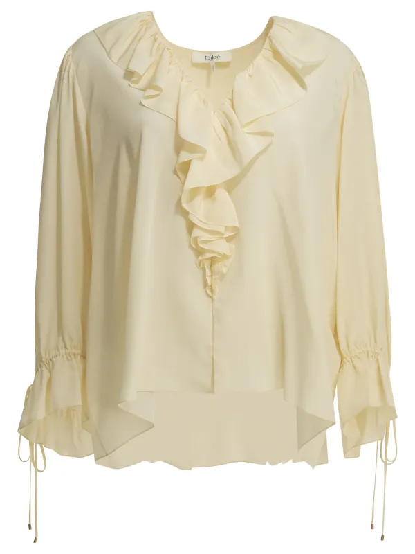 Silk Blouse With Ruffles Shirts White made by Chloe