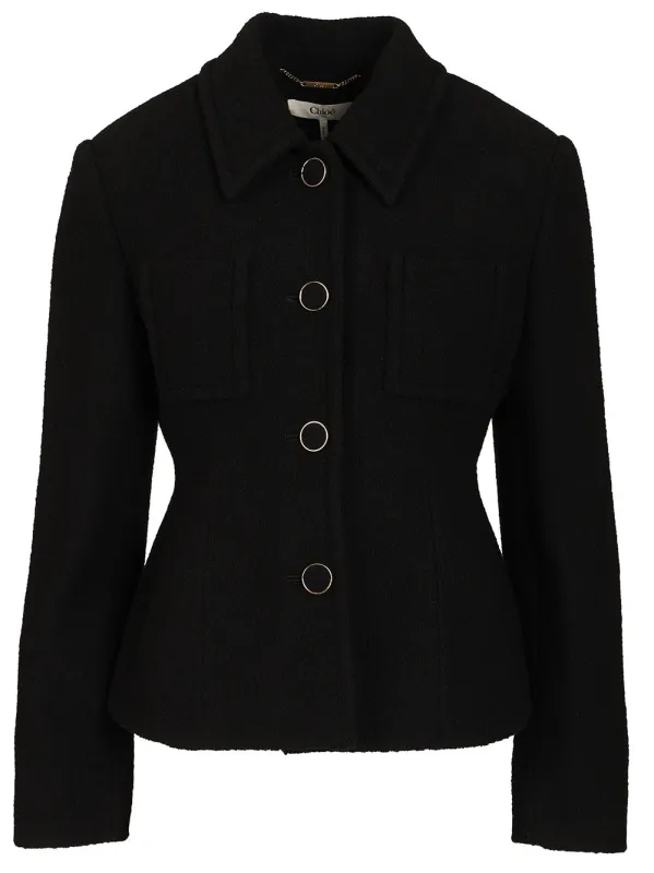 Single-Breasted Short Blazer Jackets Black made by Chloe
