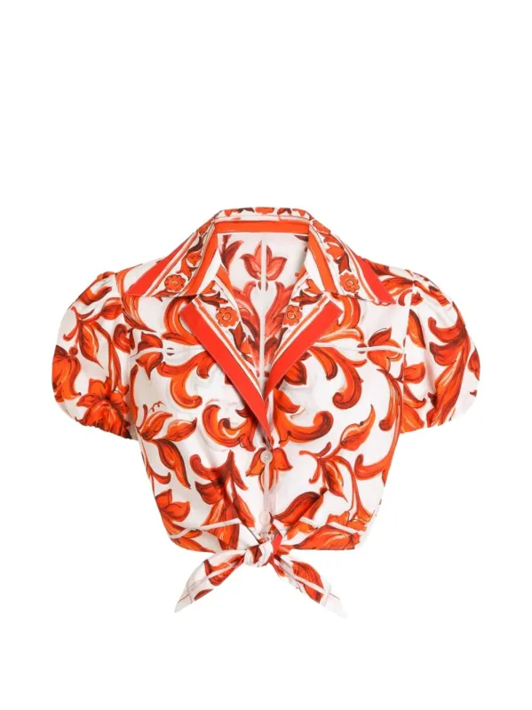 Maiolica Print Cotton Shirt made by Dolce & Gabanna