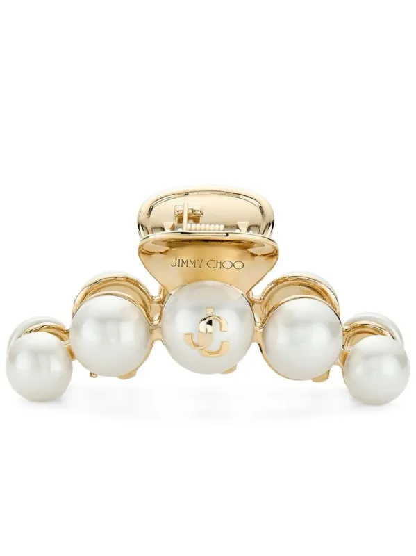 Gold-Finish Pearl Claw Hair Clip made by Jimmy Choo