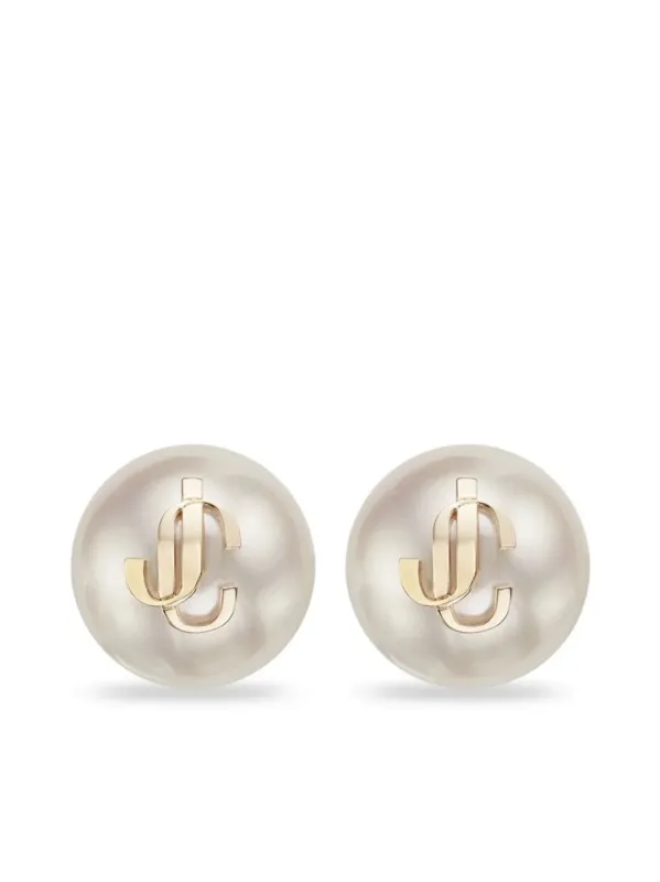 Gold-Finish Metal Jc Pearl Stud Earrings made by Jimmy Choo