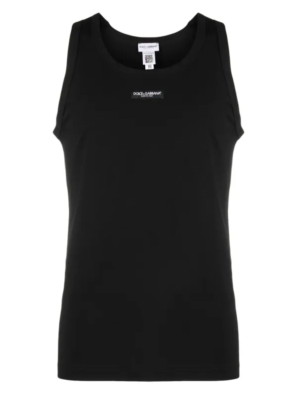 Stretch Cotton Tank Top With Logo Label made by Dolce & Gabanna