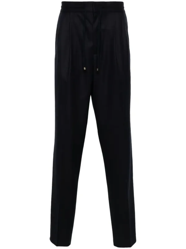 Wool Flannel Leisure Fit Trousers With Drawstring And Double Pleats made by Brunello Cucinelli