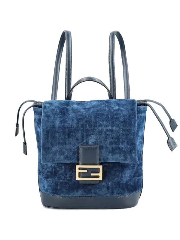 Flocked Ff Denim Backpack made by Fendi