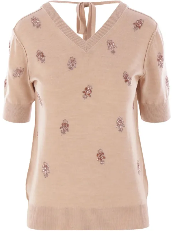 Floral Motif Embroidered Wool Cropped Jumper made by Fendi