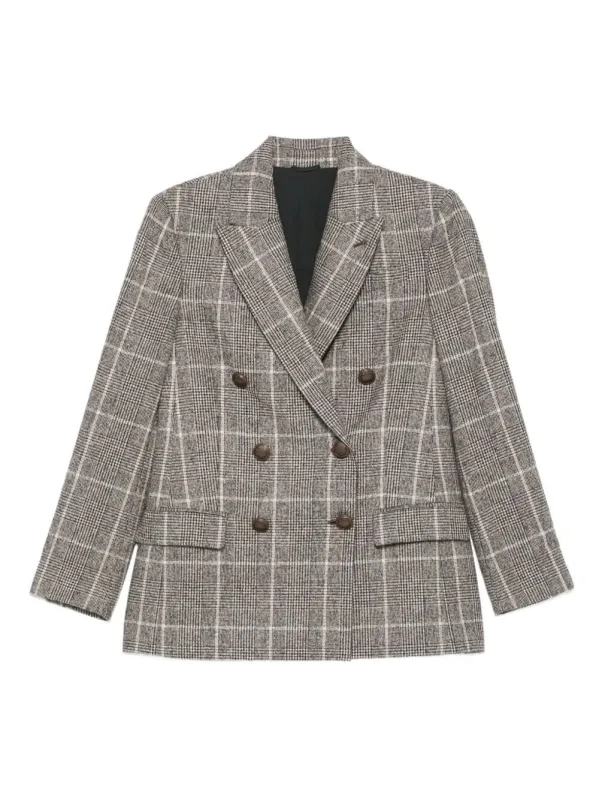 Alpaca And Wool Prince Of Wales Double-Breasted Blazer With Monili made by Brunello Cucinelli