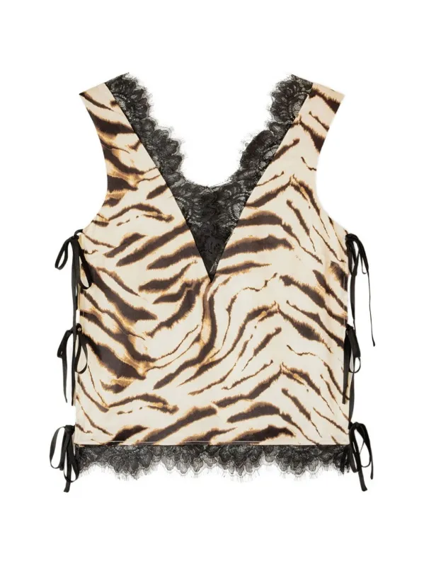 Zevra Print V-Necked Top made by Ganni