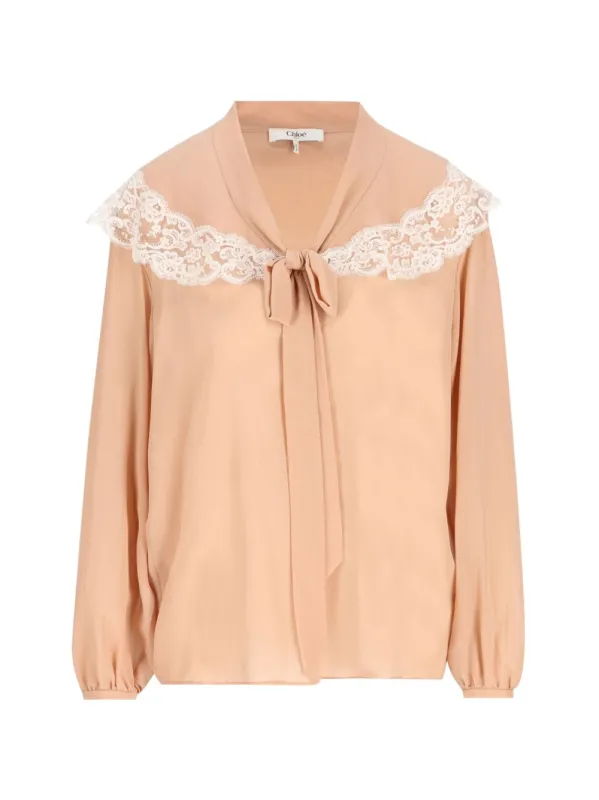 Lace Detail Silk Blouse made by Chloe