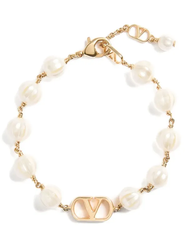 Vlogo Signature Metal And Glass Pearl Bracelet made by Valentino Garavani