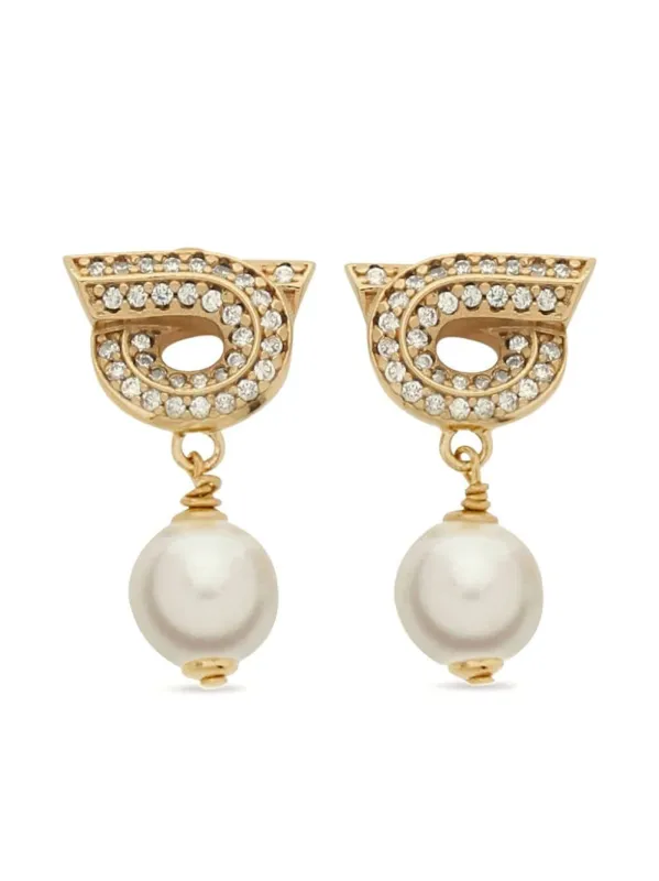 Gancini Earrings With Pearls And Crystals made by Salvatore Ferragamo