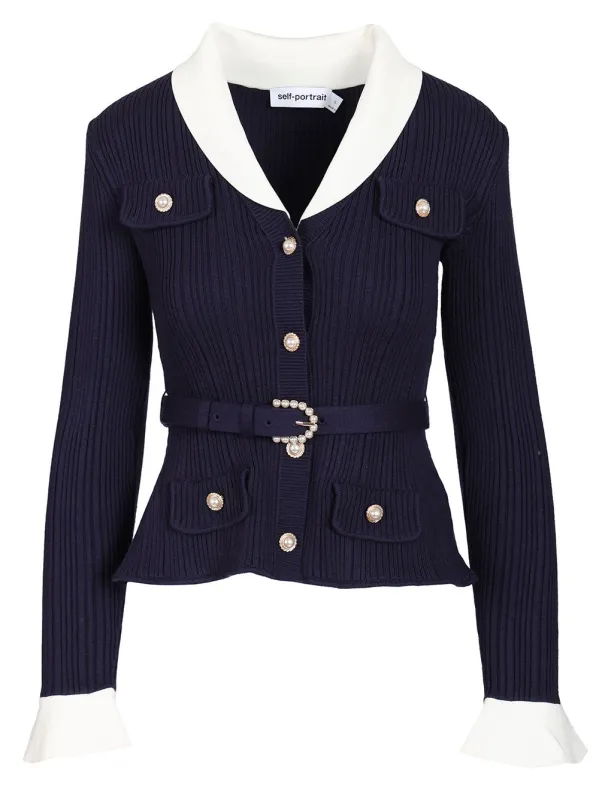 Ribbed Cardigan Knitwear Blue made by Self-Portrait