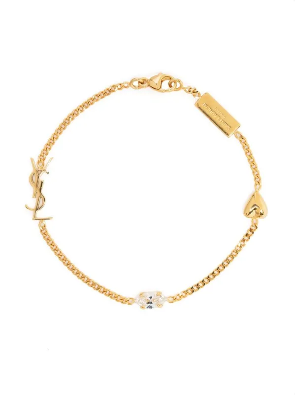 Metal And Rhinestone Cassandre Heart Charm Bracelet made by Yves Saint Laurent