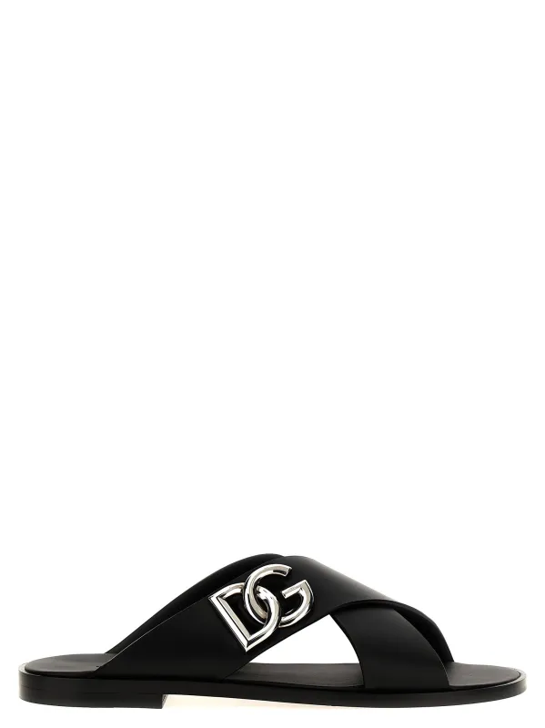 Logo Leather Sandals Black made by Dolce & Gabanna