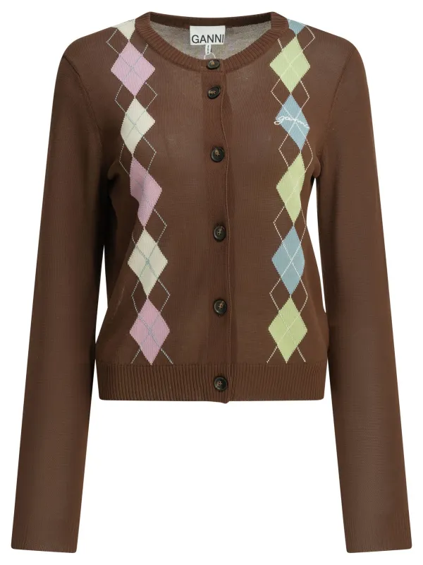 Argyle Knitwear Brown made by Ganni