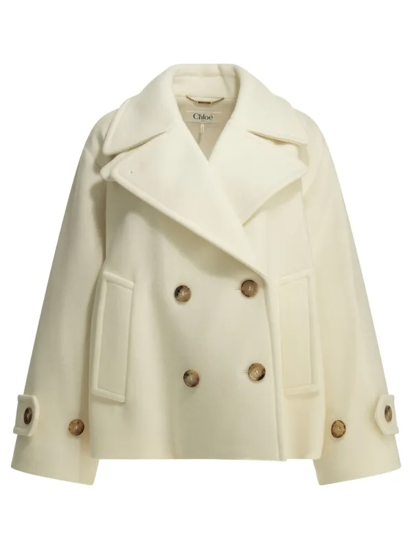 Short Wool Coat Jackets And Coats White made by Chloe