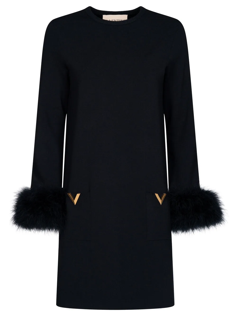 V Logo And Feather-Detail Knitted Dress sold by Wanan Luxury