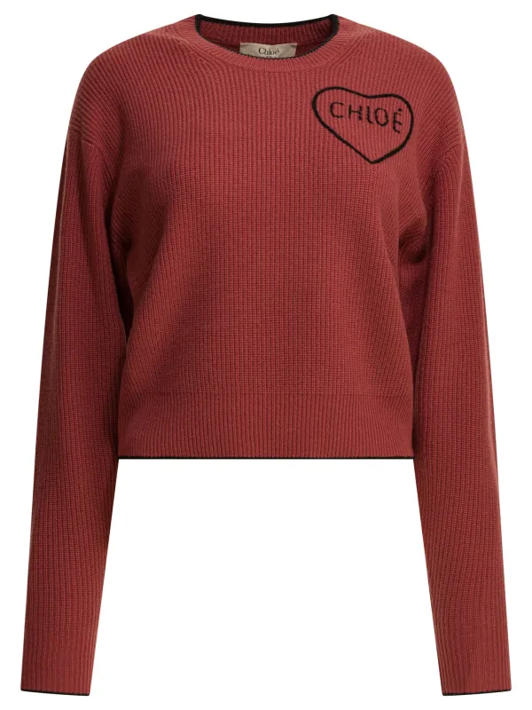 Crew-Neck Sweater With Logo Knitwear Pink made by Chloe