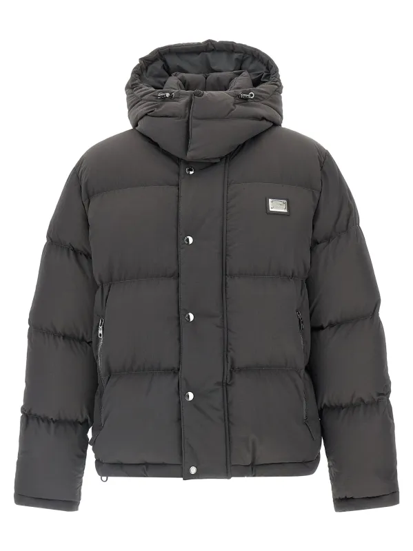 Logo Patch Down Jacket Puffer Jackets Gray made by Dolce & Gabanna