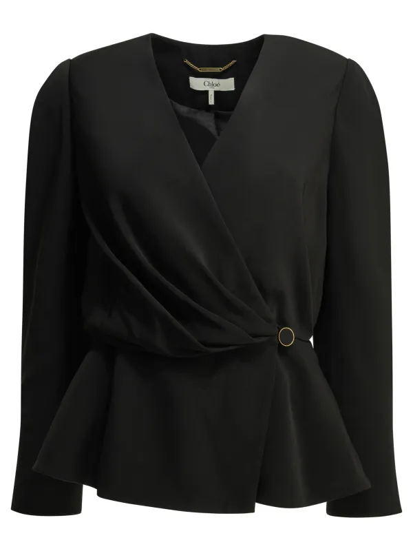 Casual Draped Top Tops Black made by Chloe