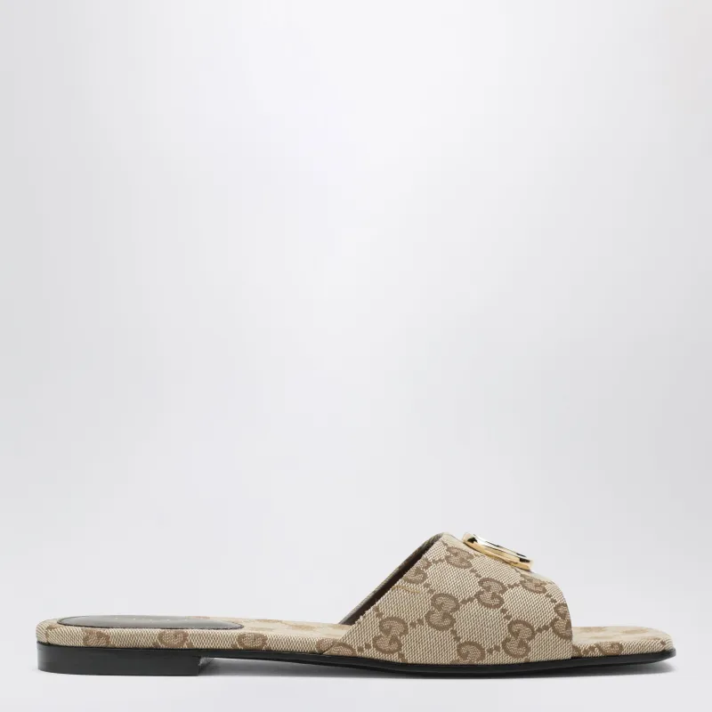 Double G Slides In Beige Sand Gg Canvas made by Gucci