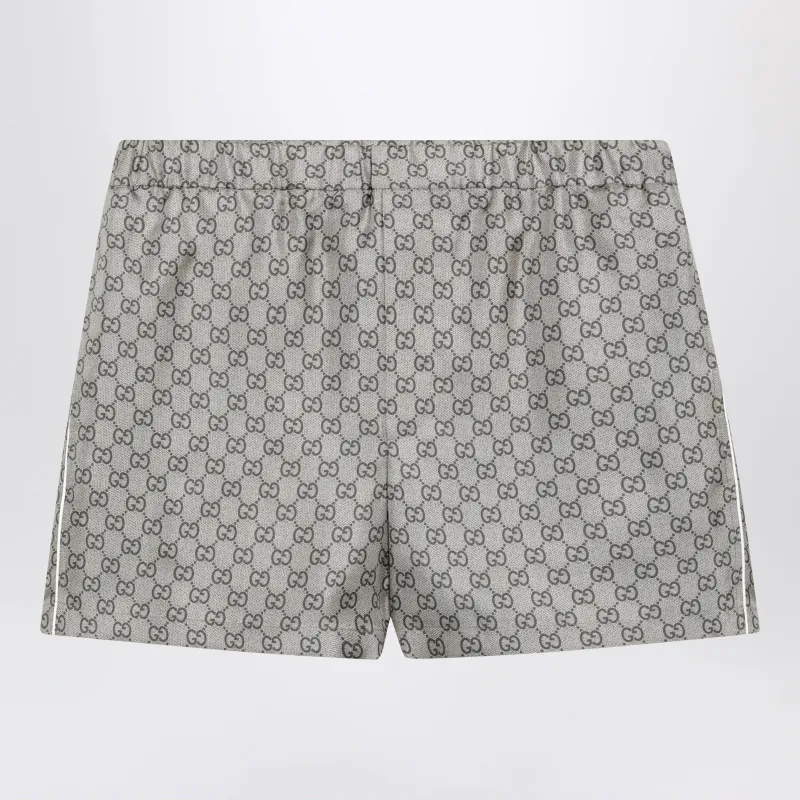 Silk Twill Shorts With Gg Print In Beige made by Gucci