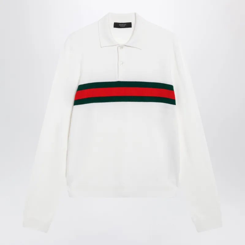 White Cashmere Polo Shirt With Web Motif made by Gucci