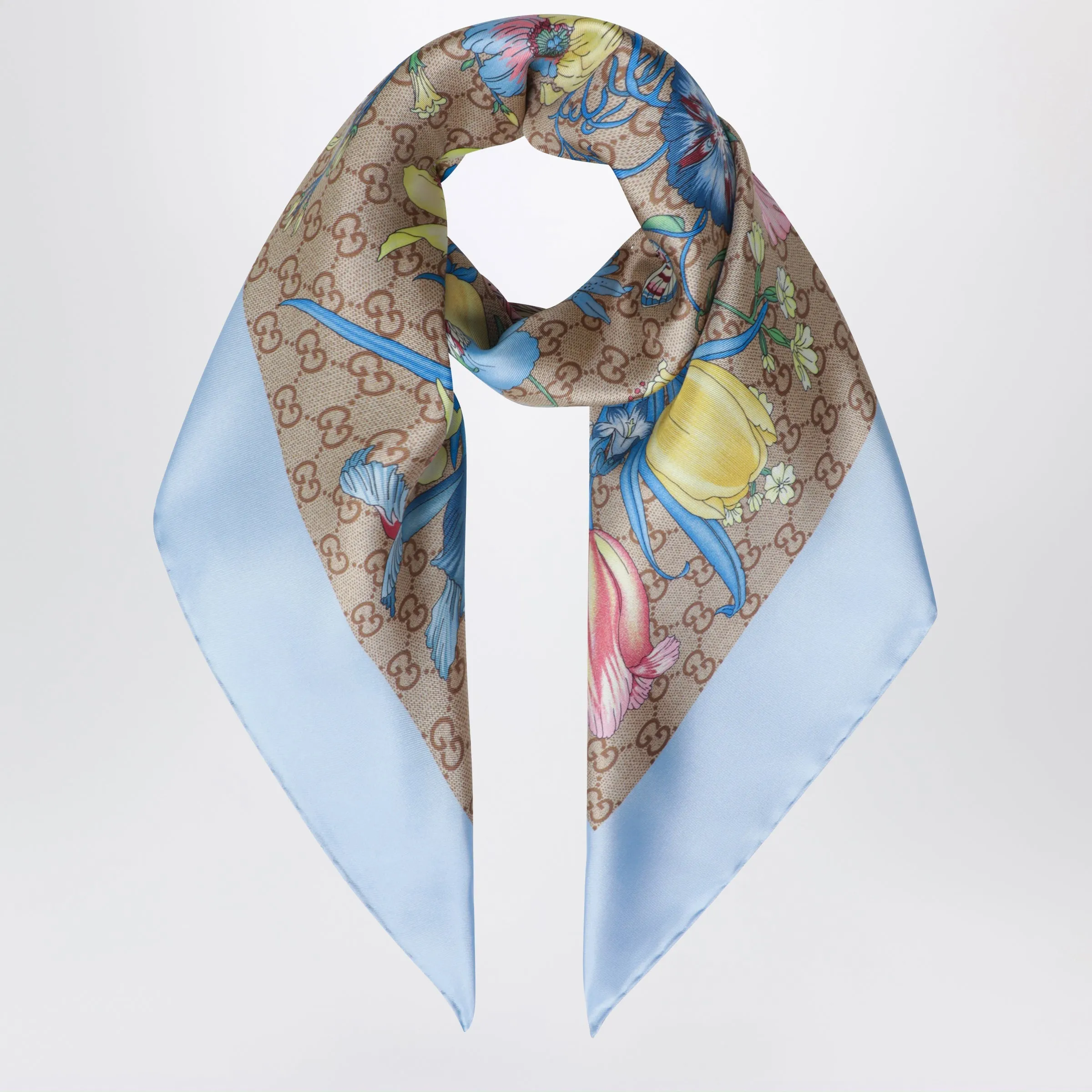 Silk Twill Carré With Gg Print In Sky Blue sold by Wanan Luxury
