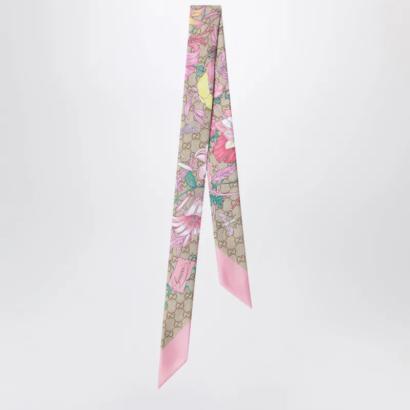 Printed Silk Ribbon With Flora Motif In Pink made by Gucci