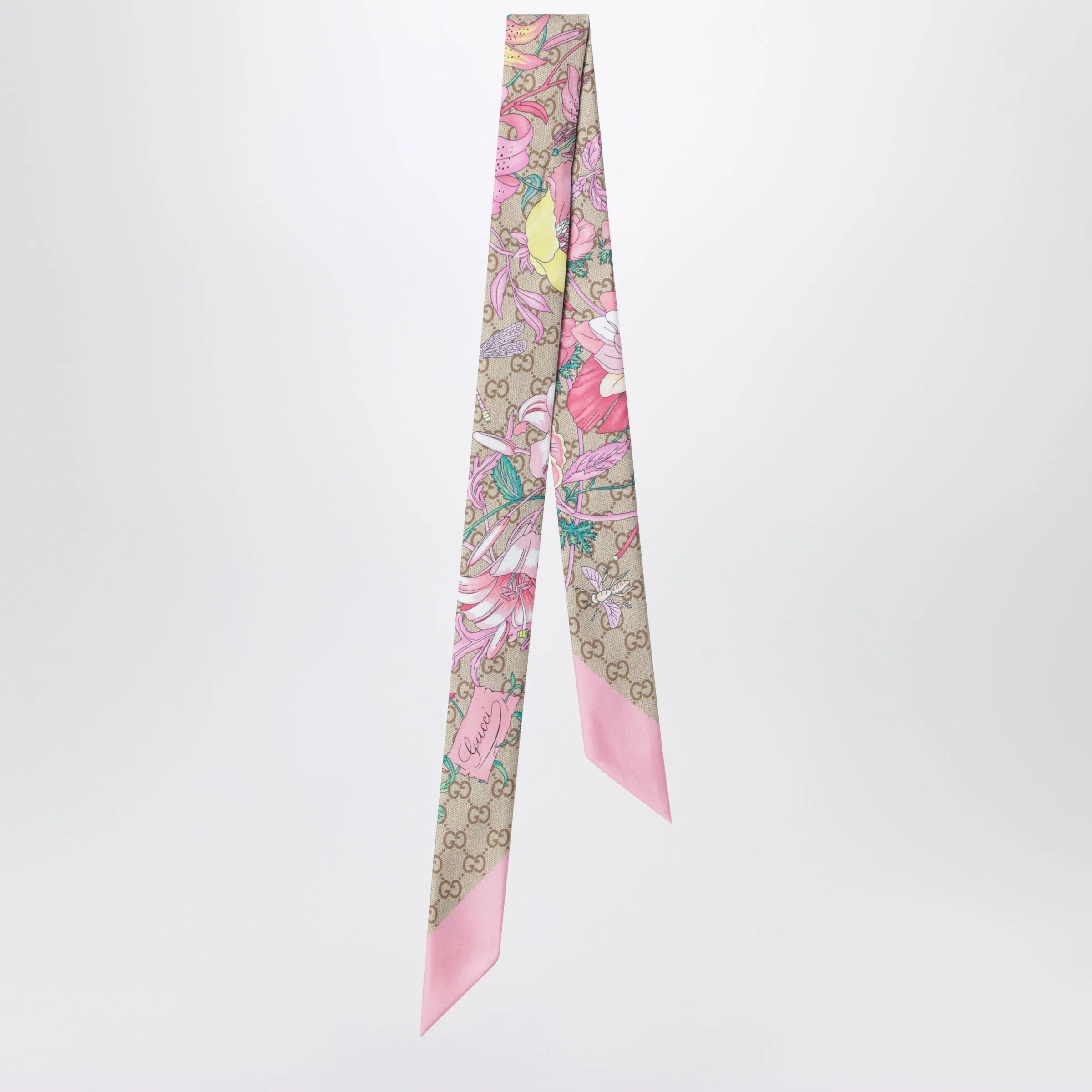 Printed Silk Ribbon With Flora Motif In Pink sold by Wanan Luxury