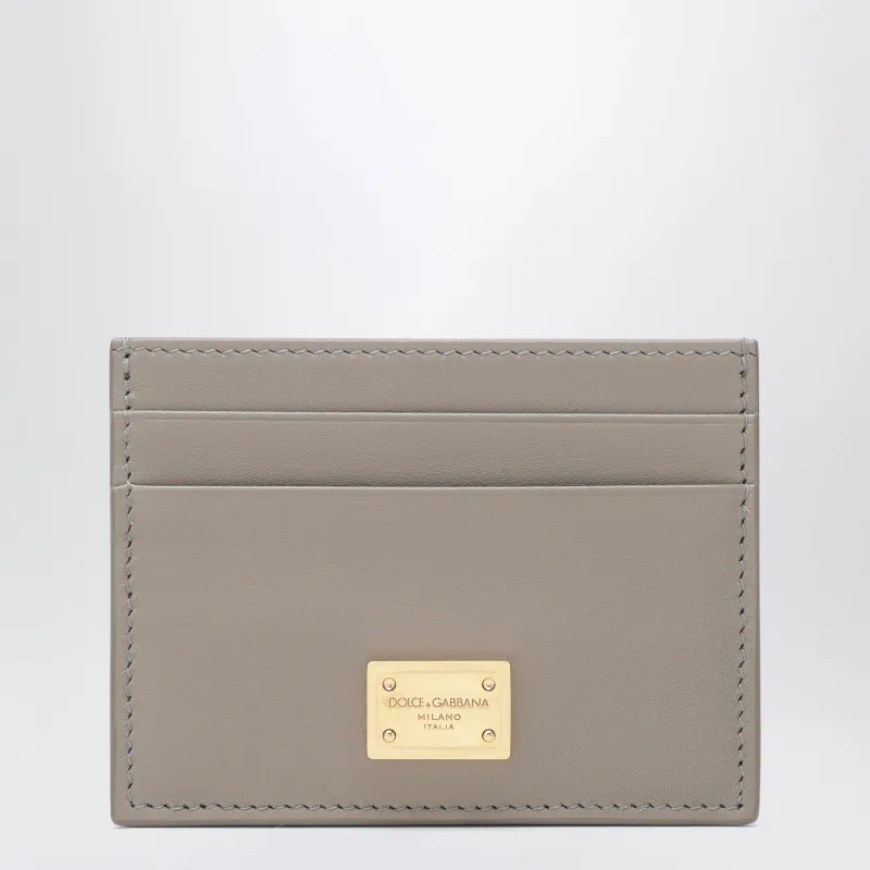 Taupe Leather Card Holder With Logo Plaque made by Dolce & Gabanna