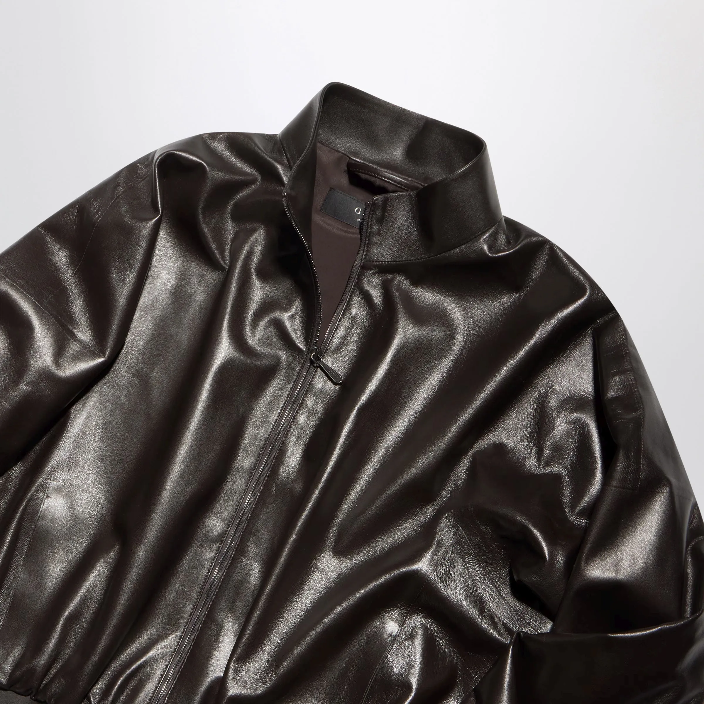 Soft Nappa Leather Bomber Jacket In Dark Brown sold by Wanan Luxury product image thumbnail 2