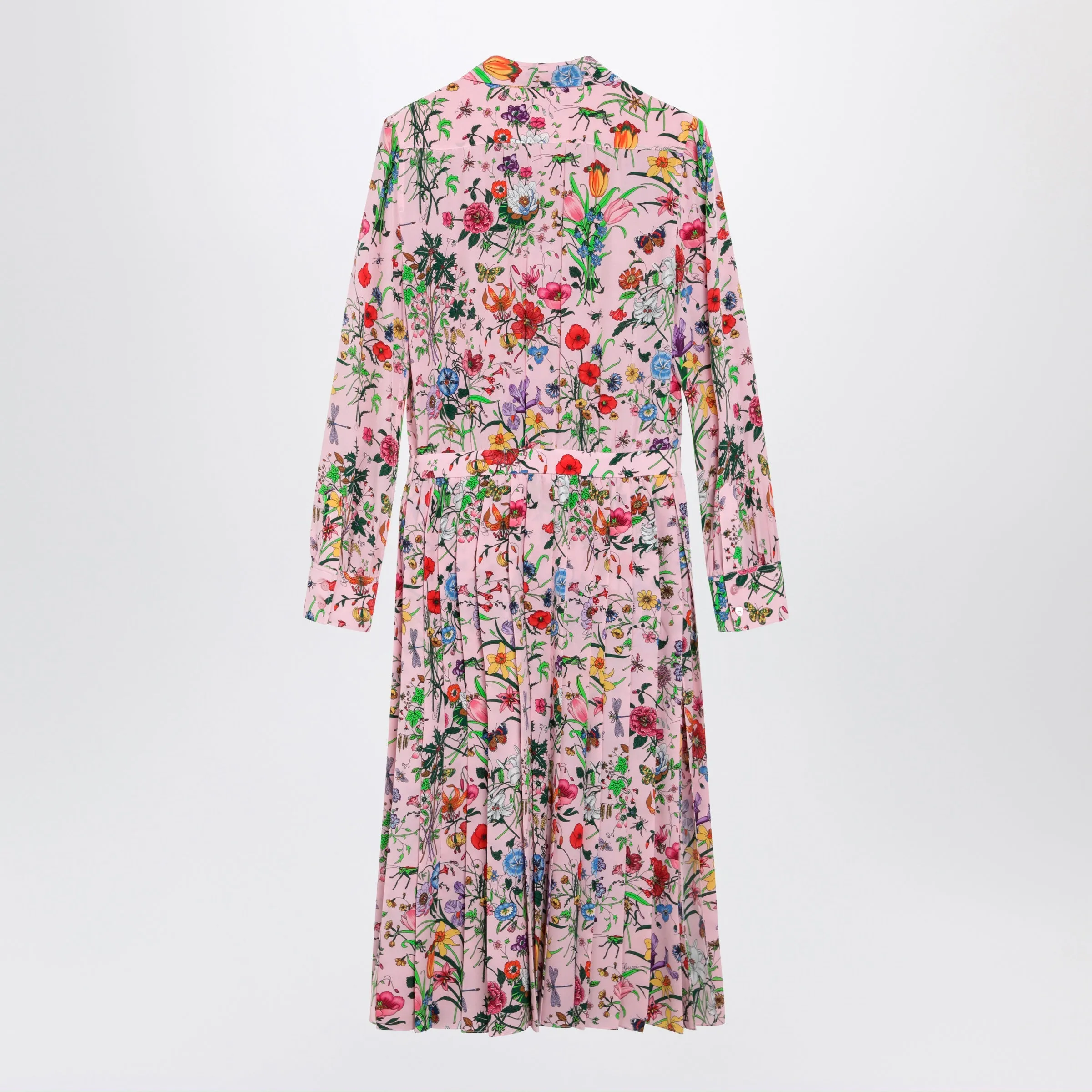 Flora Print Silk Shirt Dress In Pink Multicolor sold by Wanan Luxury product image thumbnail 2