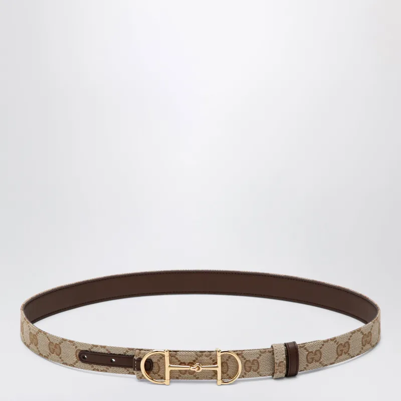 Reversible Gg Fabric And Leather Belt In Sand/Brown With Horsebit Buckle made by Gucci
