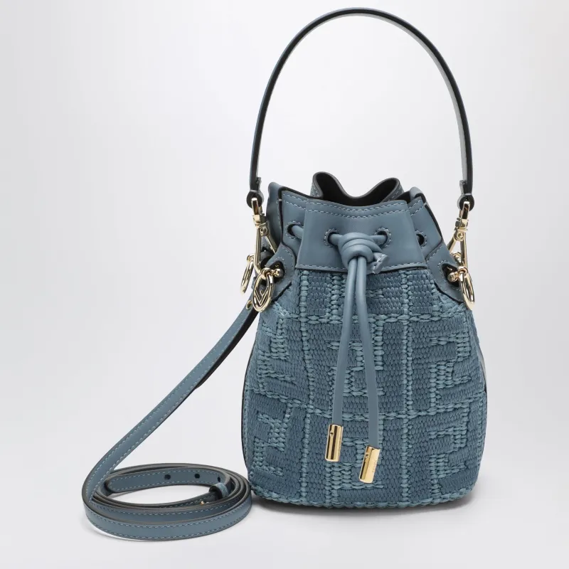 Mon Tresor Mini Bag In Canvas With Cerulean Blue Ff Embroidery made by Fendi