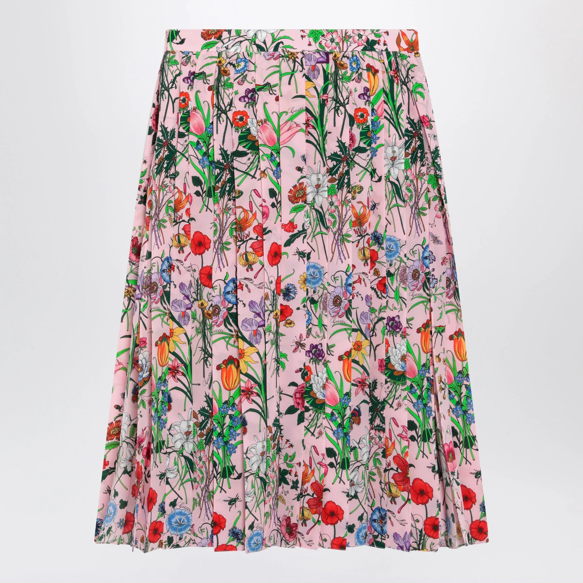 Flora-Print Pleated Silk Midi Skirt In Pink sold by Wanan Luxury product image thumbnail 2