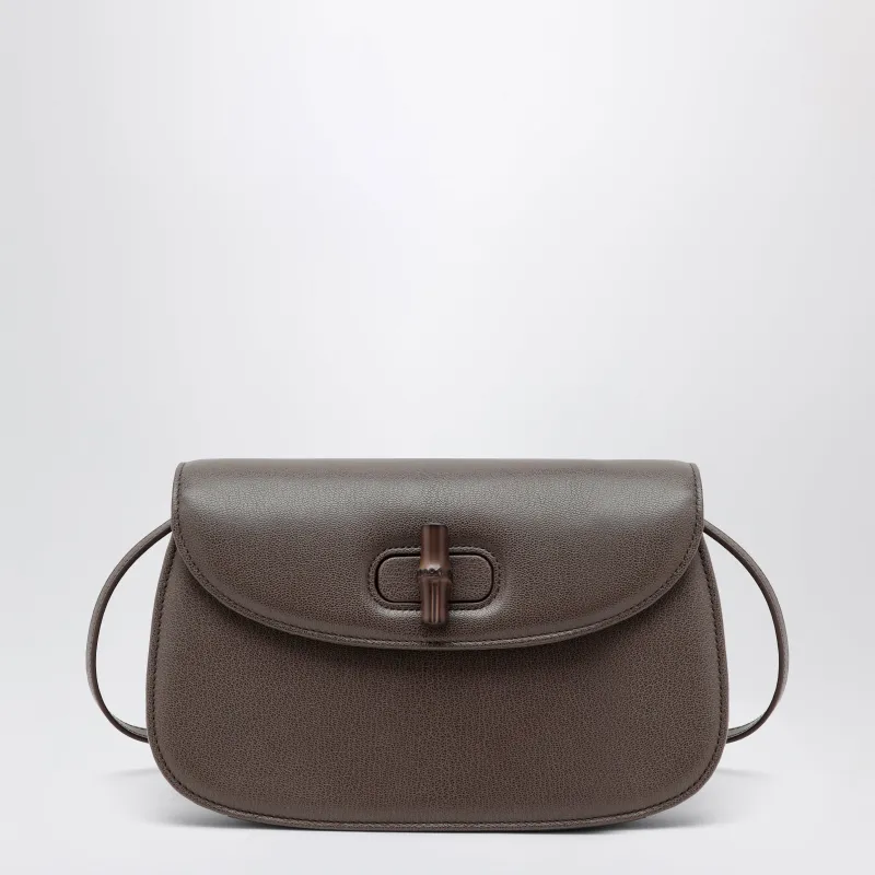 Small Shoulder Bag In Dark Taupe Leather With Bamboo Closure made by Gucci