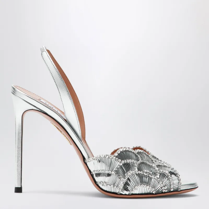 Ce Soir Silver Sandals In Nappa Leather made by Aquazzura