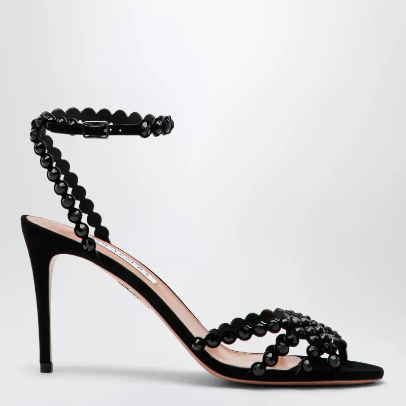 Tequila Black Sandals In Suede With Crystals made by Aquazzura