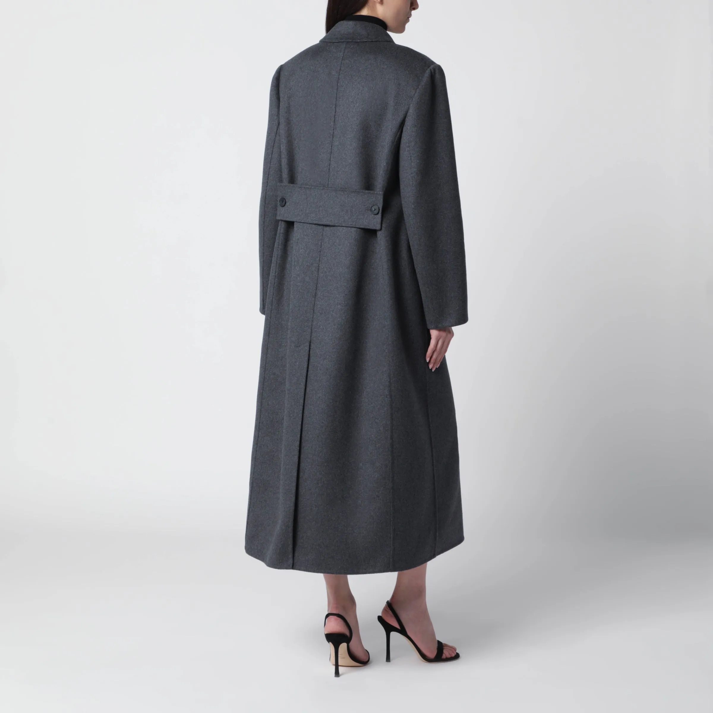 Double-Breasted Coat In Grey Mélange Wool And Cashmere sold by Wanan Luxury product image thumbnail 3