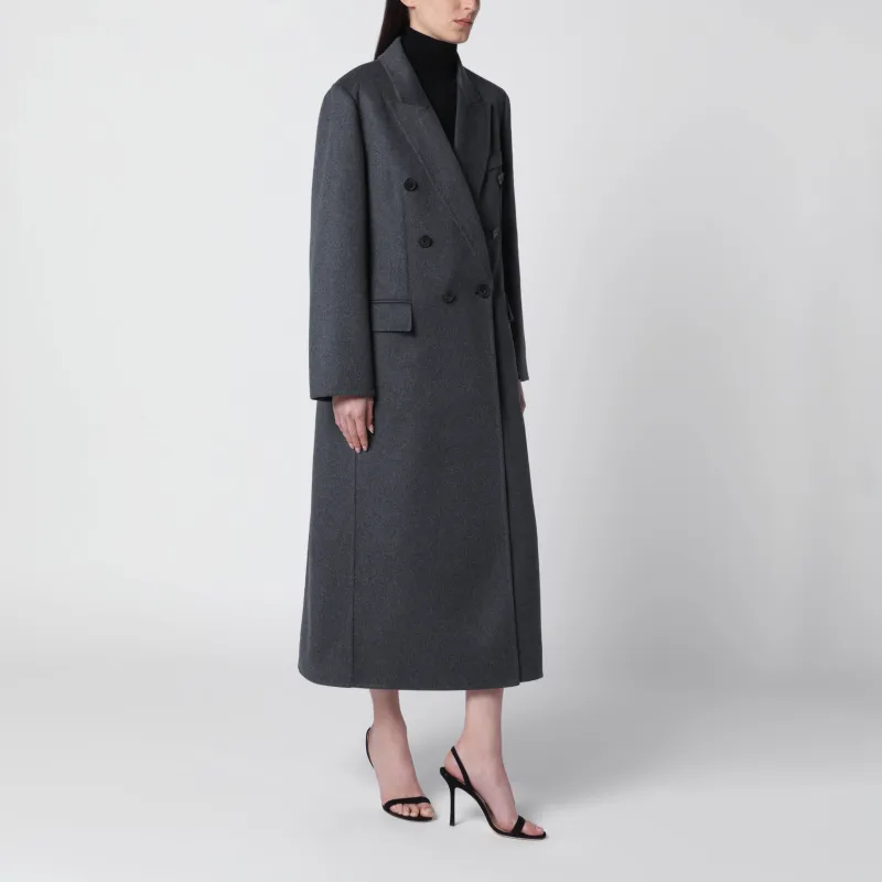 Double-Breasted Coat In Grey Mélange Wool And Cashmere made by Victoria Beckham