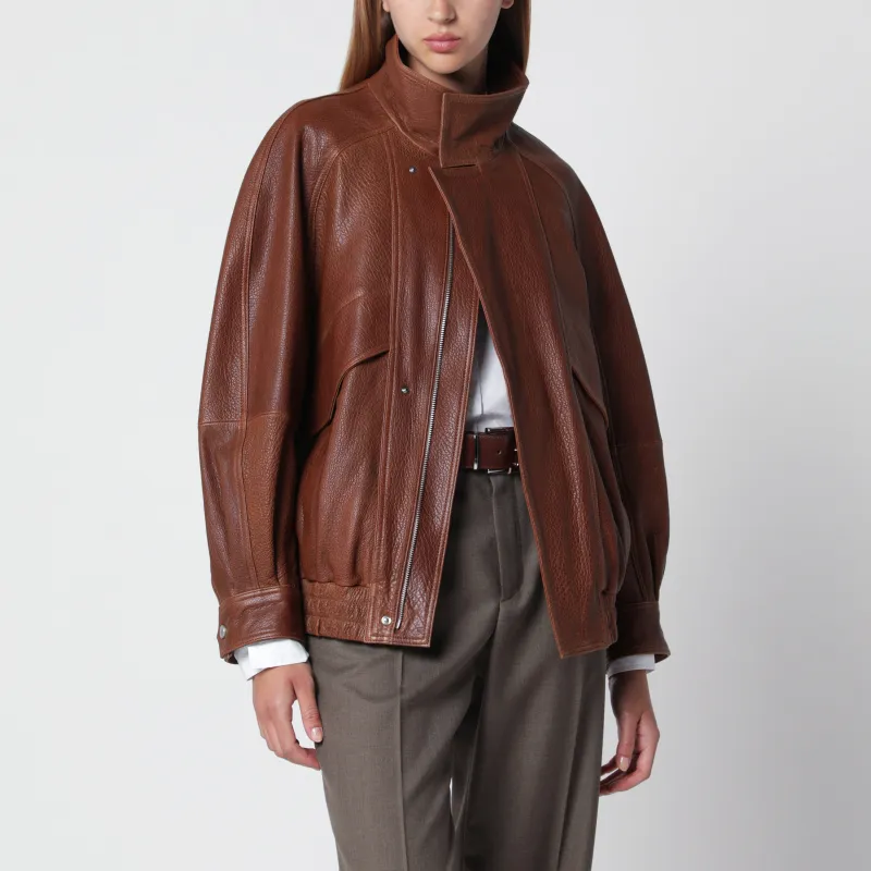 Ariste Terracotta Leather Jacket made by Nour Hammour