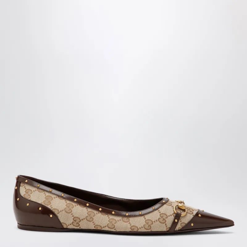 Savoy Ballet Flats In Gg Fabric And Leather In Beige Sand/Brown made by Gucci
