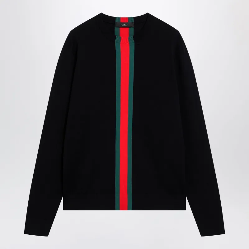 Knitted Cotton Sweater With Web Ribbon made by Gucci