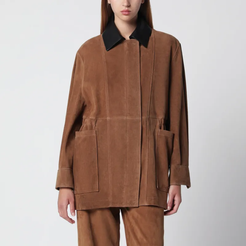 Grange Jacket In Tobacco Suede Leather made by Nour Hammour